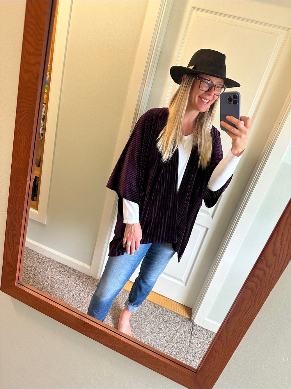 Women's Velvet Ribbed Open Cardigan - Deep Plum